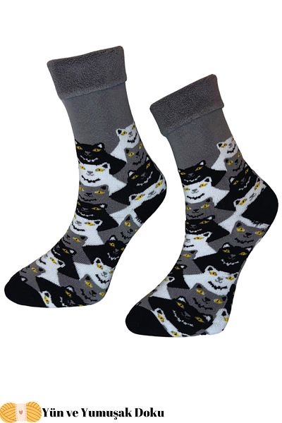 PJ & Me Cat Patterned Fleece and Thermal Socks