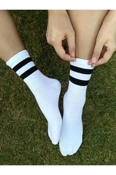 Shuttle Park 6 Συσκευασίες Unisex Ποιοτικές Μόδα Λευκές Μαύρες Ριγέ Κολλεγιακές Κάλτσες