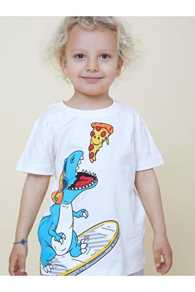 Zekids Boy - Βαμβακερό μπλουζάκι πίτσας με στάμπα δεινοσαύρων