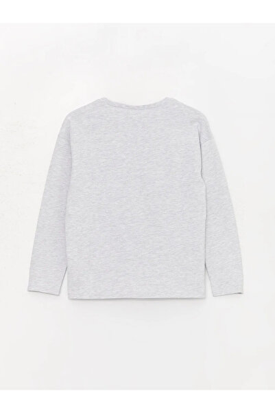 LC Waikiki Lcw Kids Gray Melange Crew Neck Printed Long Sleeve Girl's Pajamas Set