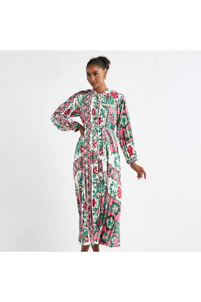 FAV All-Over Print Maxi Shirt Dress with Long Sleeves