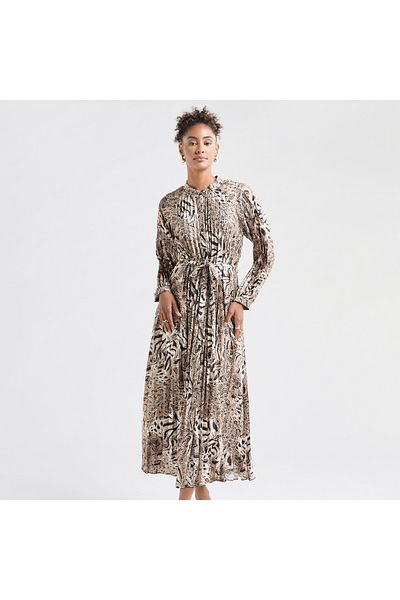 FAV All-Over Print Maxi Shirt Dress with Long Sleeves