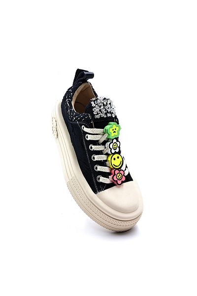 Scootland Pantofi sport negri Foershadow - Pantofi sport pentru femei cu talpă înaltă, emoji și detalii de piatră