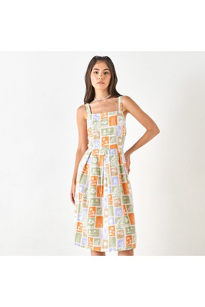 Lee Cooper All-Over Print Sleeveless Dress with Square Neck