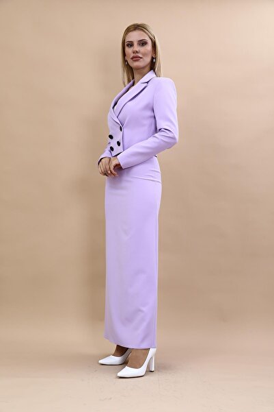 ÖNDER ÖZSOY Mini Blazer Ceket & Uzun Kalem Etek Takım-Menekşe