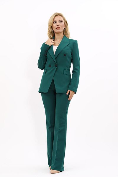 ÖNDER ÖZSOY Double-breasted Cross Jacket & Spanish Leg Trousers Set-Green