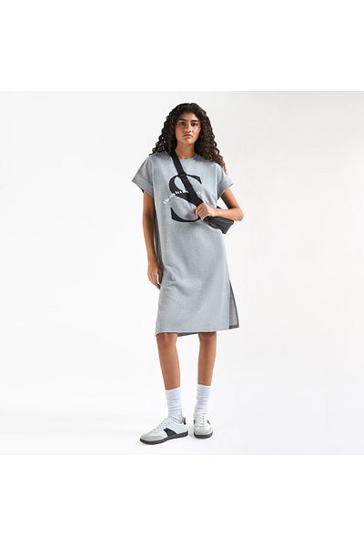 FAV Printed T-shirt Dress with Extended Short Sleeves and Slit Detail