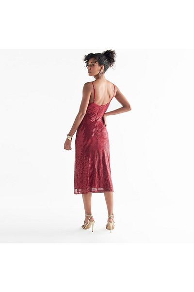 FAV All-Over Embellished Sleeveless Dress with Slit Detail