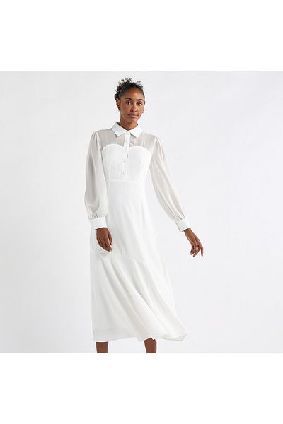 FAV Solid A-line Shirt Dress with Long Sleeves