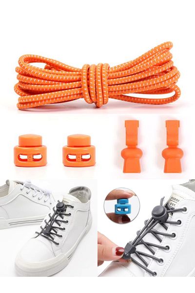 Heel'sUp Orange Melted Smart Laces - Practical Elastic Round Shoelaces - Plastic Locked