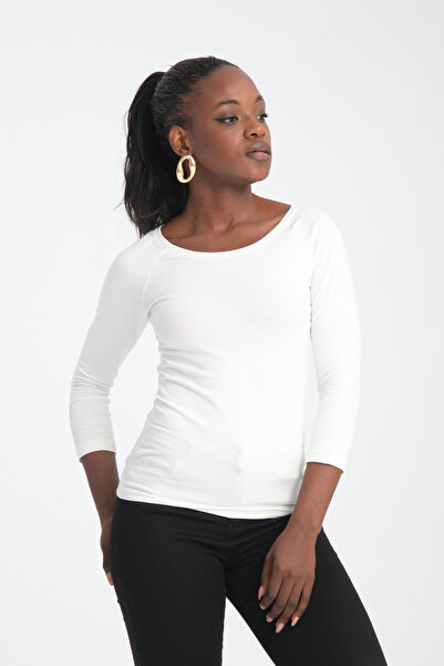 pour la riviere Three Quarter 3/4 Sleeve Women's Basic Crew Neck Body Wrap Flexible Blouse