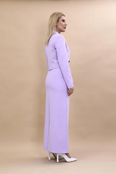 ÖNDER ÖZSOY Mini Blazer Ceket & Uzun Kalem Etek Takım-Menekşe