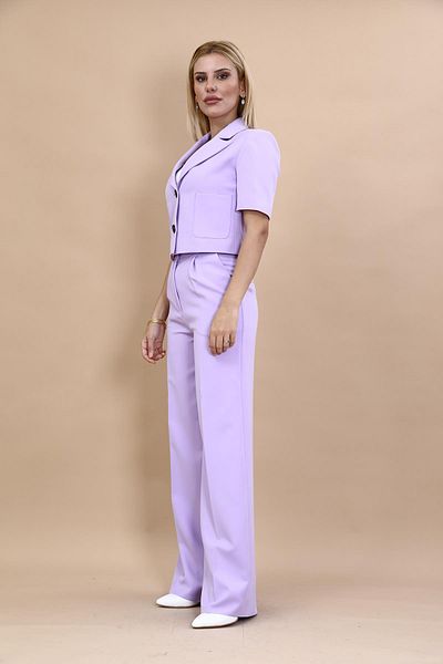 ÖNDER ÖZSOY High Waist and Wide Leg Mini Jacket and Trousers Set - Violet