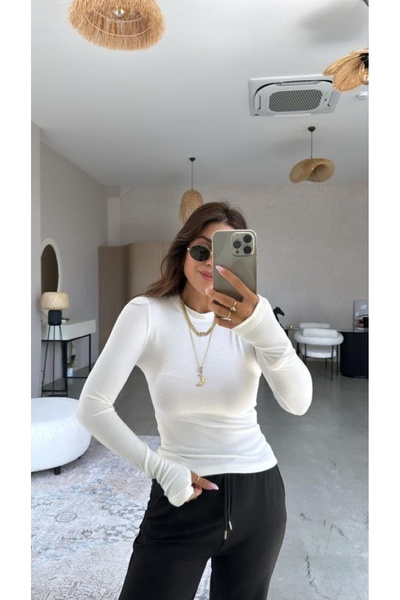 SEVENLINE Γυναικεία μακρυμάνικη μπλούζα με λαιμόκοψη με λεπτομέρεια στα δάχτυλα