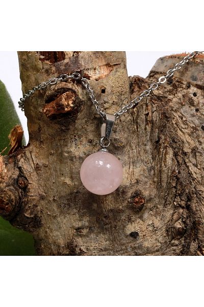 Taş Sandığı Pink Quartz Steel Stone Necklace - 10 mm