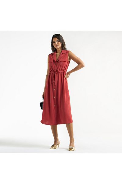 FAV Textured Sleeveless Shirt Dress with Pockets