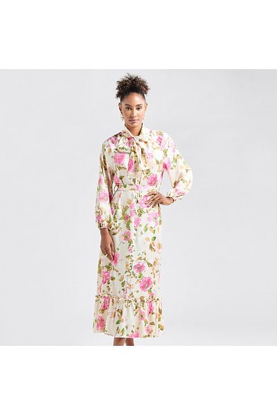 FAV All-Over Print Shirt Dress with Long Sleeves and Flounce Hem