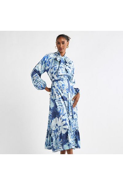 FAV All-Over Print Shirt Dress with Long Sleeves and Flounce Hem