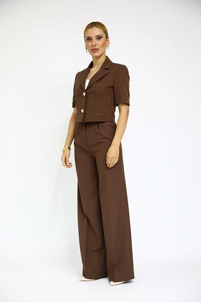 ÖNDER ÖZSOY High Waist and Wide Leg Mini Pants Set - Chestnut