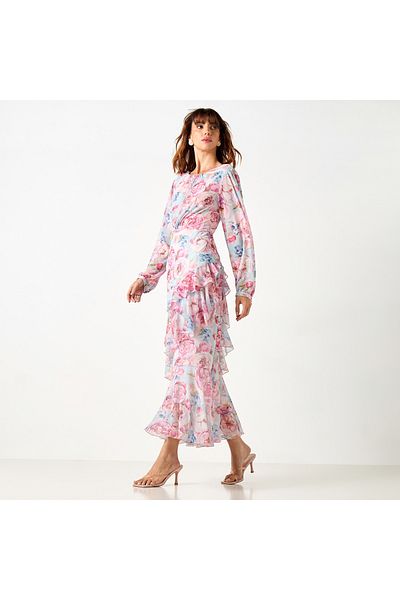 Iconic Iconic All-Over Floral Print Dress with Long Sleeves