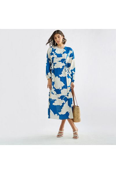 FAV Printed Dress with Long Sleeves and Tie-Ups