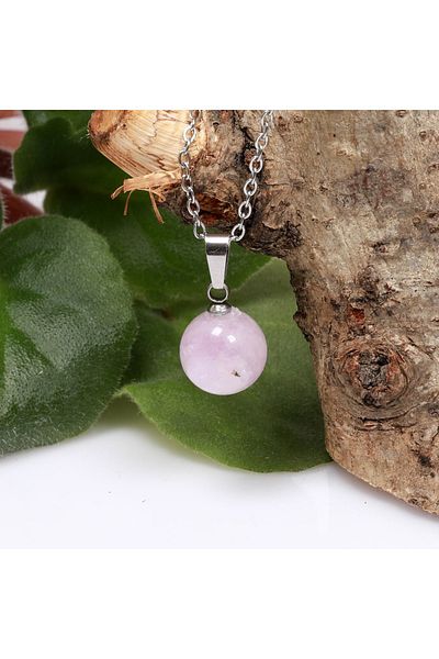 Taş Sandığı Kunzit Stone Steel Necklace - 10 mm