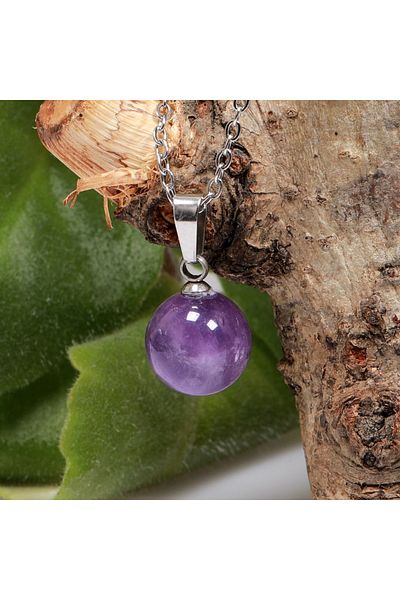 Taş Sandığı Amethyst Stone Steel Necklace - 10 mm