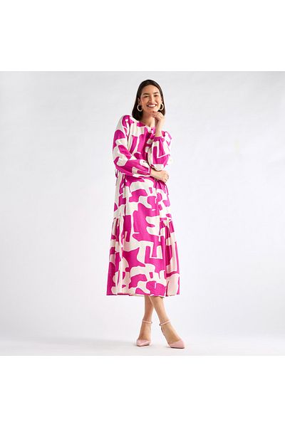 FAV Printed Dress with Long Sleeves and Tie-Ups