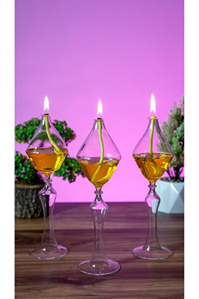 püür glass Dekoratif El Yapımı Hediyelik Elmas Kandil 3'lü Set (kandil yağı h...