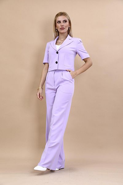 ÖNDER ÖZSOY High Waist and Wide Leg Mini Jacket and Trousers Set - Violet