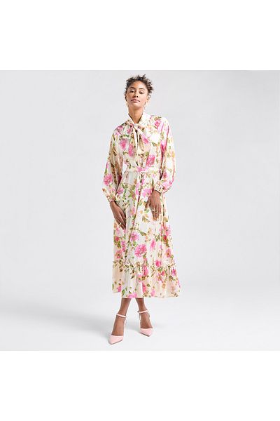 FAV All-Over Print Shirt Dress with Long Sleeves and Flounce Hem