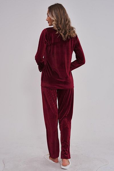 Mecit Pijama Set de pijamale de damă Mecit 6120 din catifea burgundă cu nasturi
