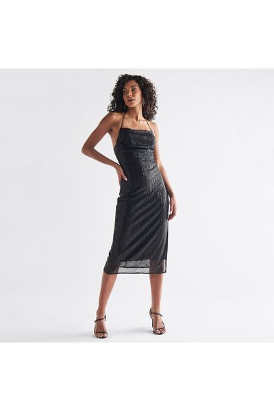FAV Sequin Embellished Strappy Dress with Cowl Neck