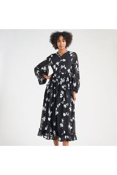 FAV Floral Print Midi Shirt Dress with Long Sleeves