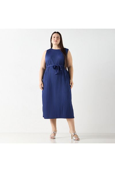 Ulla Popken Plus Size Ulla Popken Pleated Sleeveless Midi Dress