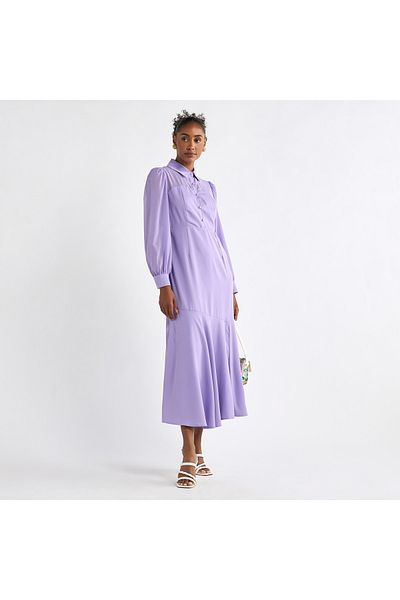 FAV Solid A-line Shirt Dress with Long Sleeves
