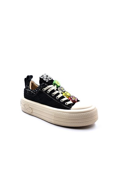 Scootland Pantofi sport negri Foershadow - Pantofi sport pentru femei cu talpă înaltă, emoji și detalii de piatră