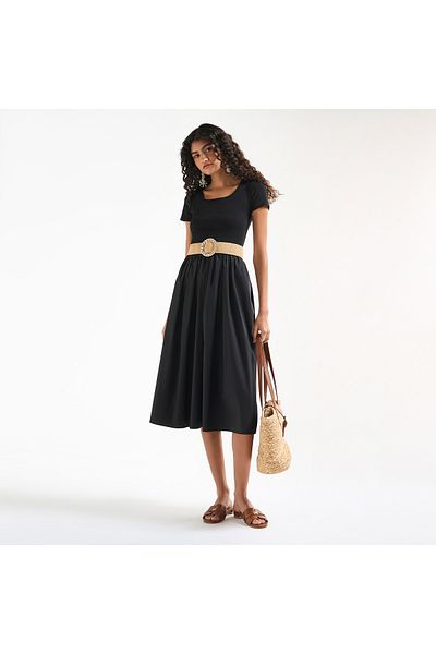 FAV Midi A-line Dress with Short Sleeves and Pocket
