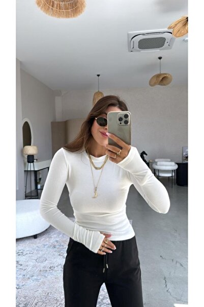 SEVENLINE Γυναικεία μακρυμάνικη μπλούζα με λαιμόκοψη με λεπτομέρεια στα δάχτυλα