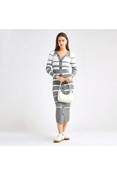 FAV Striped Collared Shirt Dress with Long Sleeves