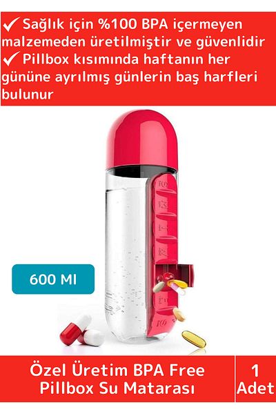 Wintoup 600 ml Premium Long Life 100% Bpa Free Medicine Box with Pill Compartment - Water Bottle