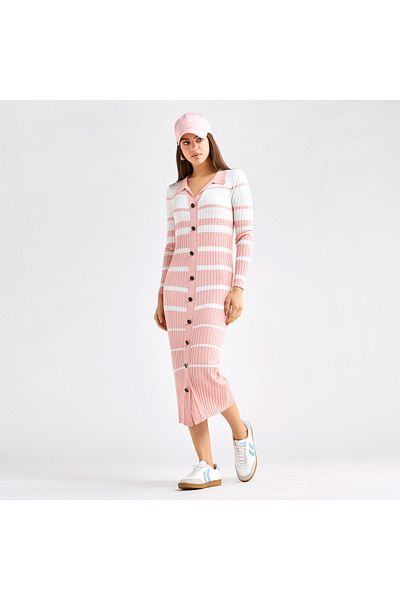 FAV Striped Collared Shirt Dress with Long Sleeves