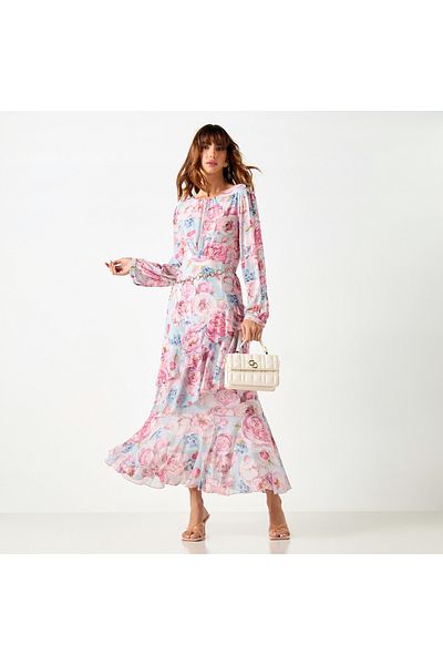 Iconic Iconic All-Over Floral Print Dress with Long Sleeves