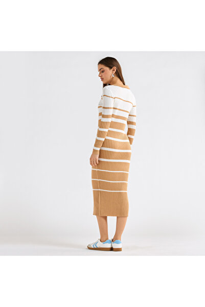 FAV Striped Collared Shirt Dress with Long Sleeves