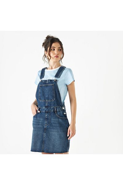 Lee Cooper Denim Dungaree with Pockets and Button Closure