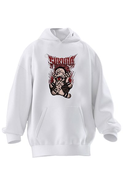 NMG TEKSTİL Hanorac cu glugă unisex din bumbac premium alb cu 3 fire cu imprimeu Scream Suruna