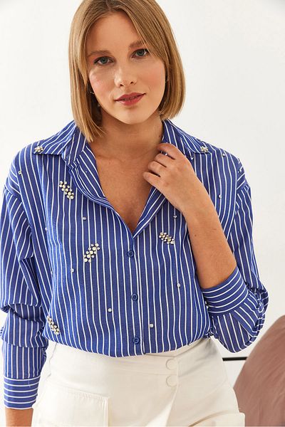 Bianco Lucci Modest Pruhovaná malá brož košile – Dámská60181024
