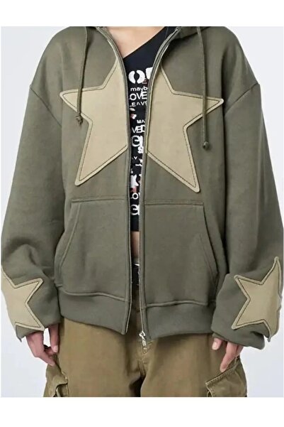 DENİKK Yudoowear, Green Cardigan with a Hood with a Star Print