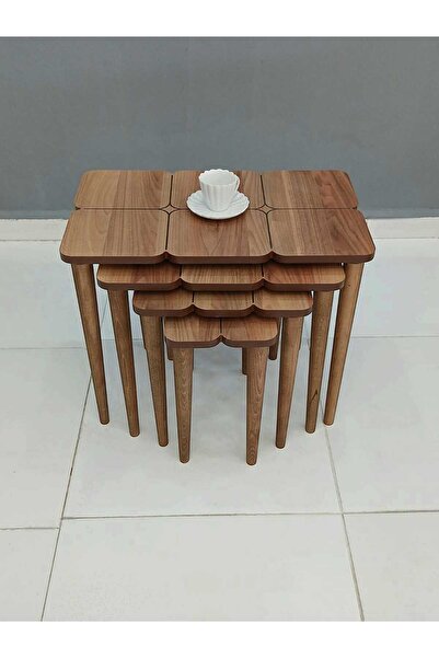 deniss home 4'lü Mdf Ahşap Zigon Sehpa Kolay Temizlenir Leke Tutmaz