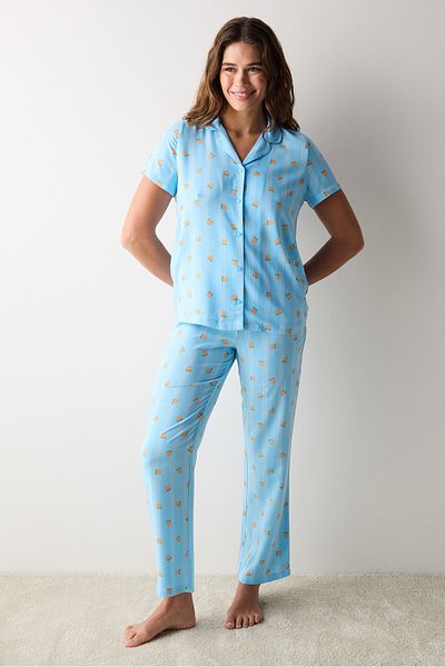 Penti Set de pijamale cu cămașă și pantaloni Blue Fruits - cu nasturi
